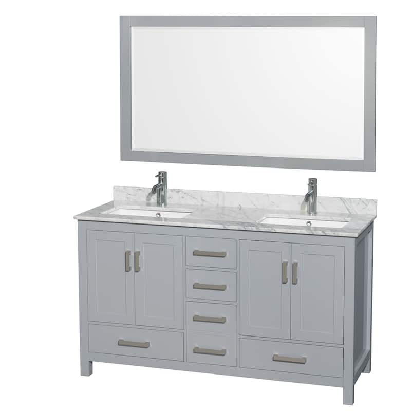 Wyndham Collection WCS141460DUNSM58 Sheffield 60" Free Standing Double - Gray / White Carrara Marble Top / Brushed Chrome - Steel Finish