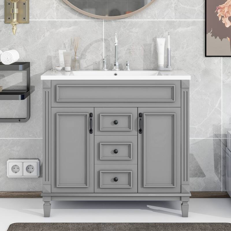 36" Bathroom Vanity w/Sink, 2 Soft-Close Doors & 2 Drawers