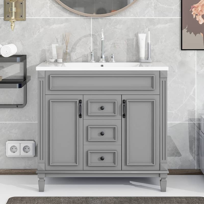 Roomfitters 36" Vanity with Sink, Modern Cabinet with 2 Drawers and Soft Closing Doors, Freestanding Bathroom Design