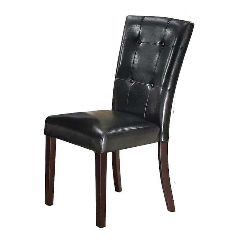 Dining Side Chair Set of 2, Button Tufted Black Faux Leather Upholstery