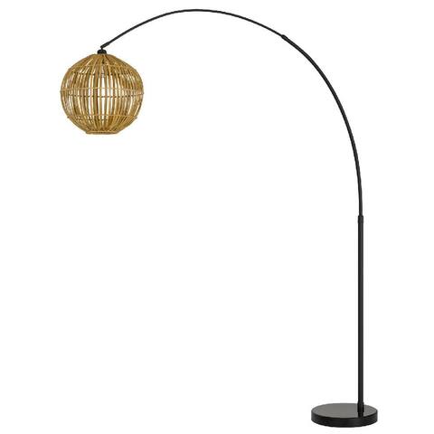 69 Inch Metal Arc Floor Lamp with Bamboo Shade, Beige - 68.1 L X 13.75 W X 84 H