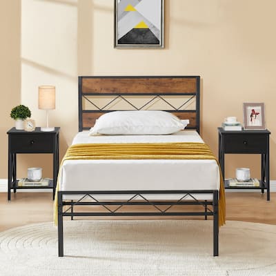 VECELO 3 Piece Bedroom Set Platform Bed Frame and Nightstands Set of 2