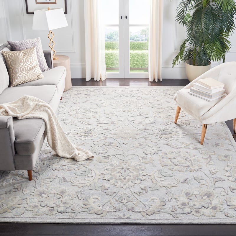 SAFAVIEH Handmade Glamour Marsona Floral Wool Rug - 8' x 10' - Light Blue/Ivory