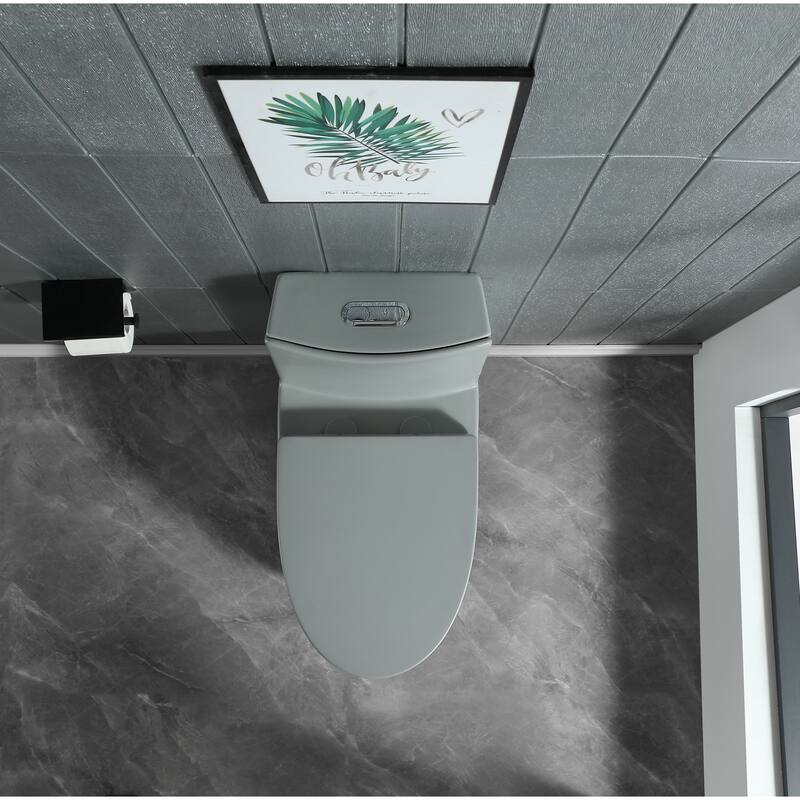 1.1/1.60 GPF Dual-Flush One Piece Toilet, Water-Saving Elongated Comfort Height Floor Mounted - LIGHT GREY