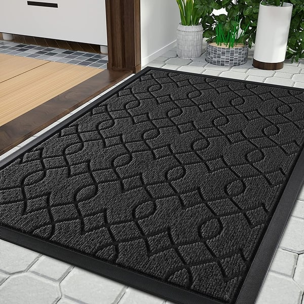 29.5" x 17" Water Absorbent Outdoor Indoor Durable Front Door Mats - Black