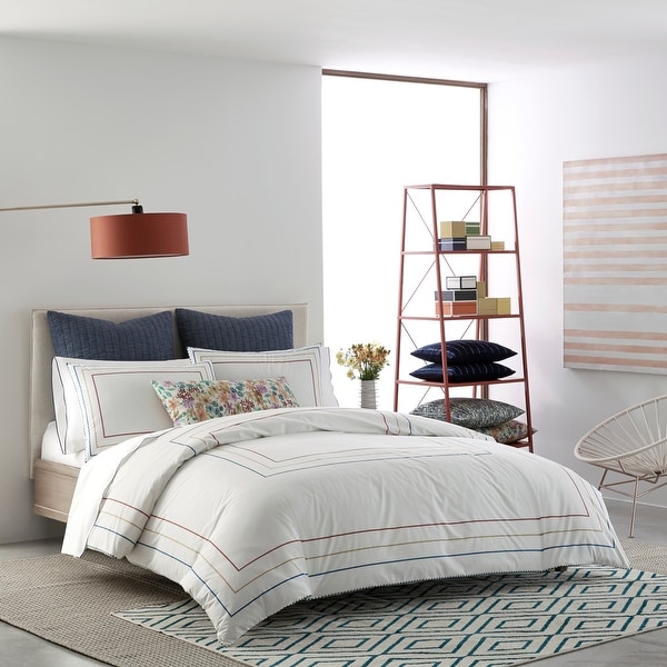 Concentric Squares White Cotton Duvet Cover Set. Opens flyout.