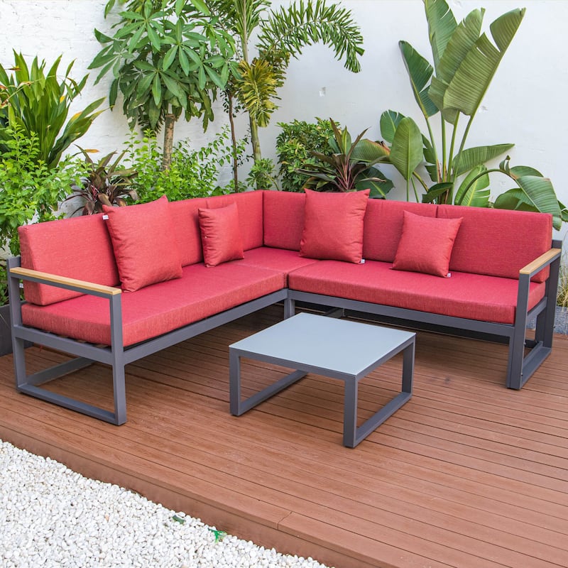 Chelsea 3-Piece Adjustable Headrest All-Weather Sectional Set in Aluminum Frame with Removable Cushion Covers for Indoor/Outdoor