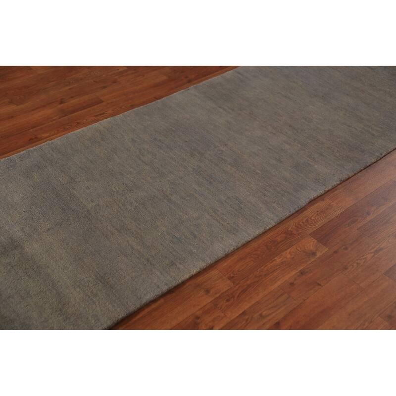 Gray & Beige Modern Gabbeh Runner Rug Handmade Wool Carpet - 2'8" x 9'6"
