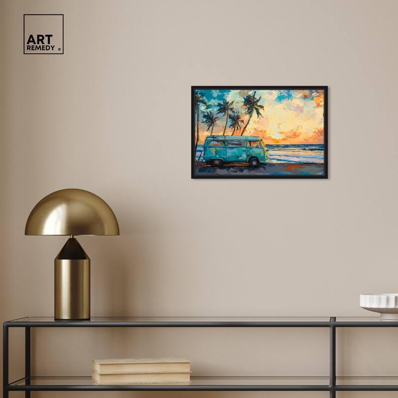 Art Remedy Old School Spring Break Framed Colorful Coastal 1 Piece Canvas Wall Art