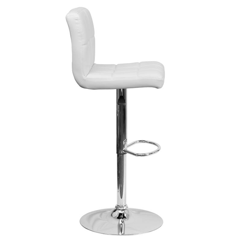 Contemporary Quilted Vinyl Adjustable Height Barstool with Chrome Base