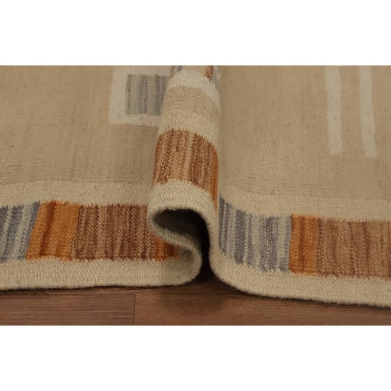 Hand Woven Oriental 100% Wool Carpet Southwestern Tribal Beige & Ivories Kilim Runner Rug - 8' 0'' X 2' 0''