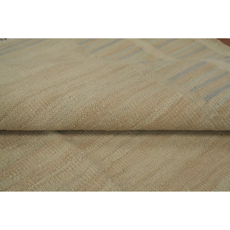 Hand Woven Oriental 100% Wool Carpet Southwestern Tribal Beige & Ivories Kilim Area Rug - 5' 7'' X 4' 1''
