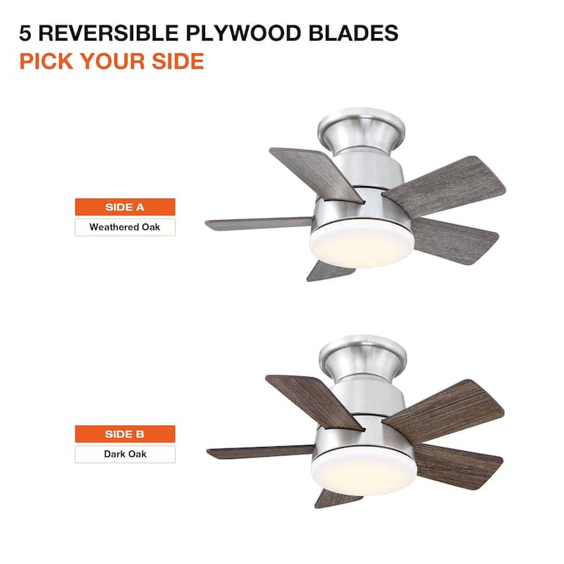 24" Brushed Nickel Wooden Small Hugger Ceiling Fan with Light