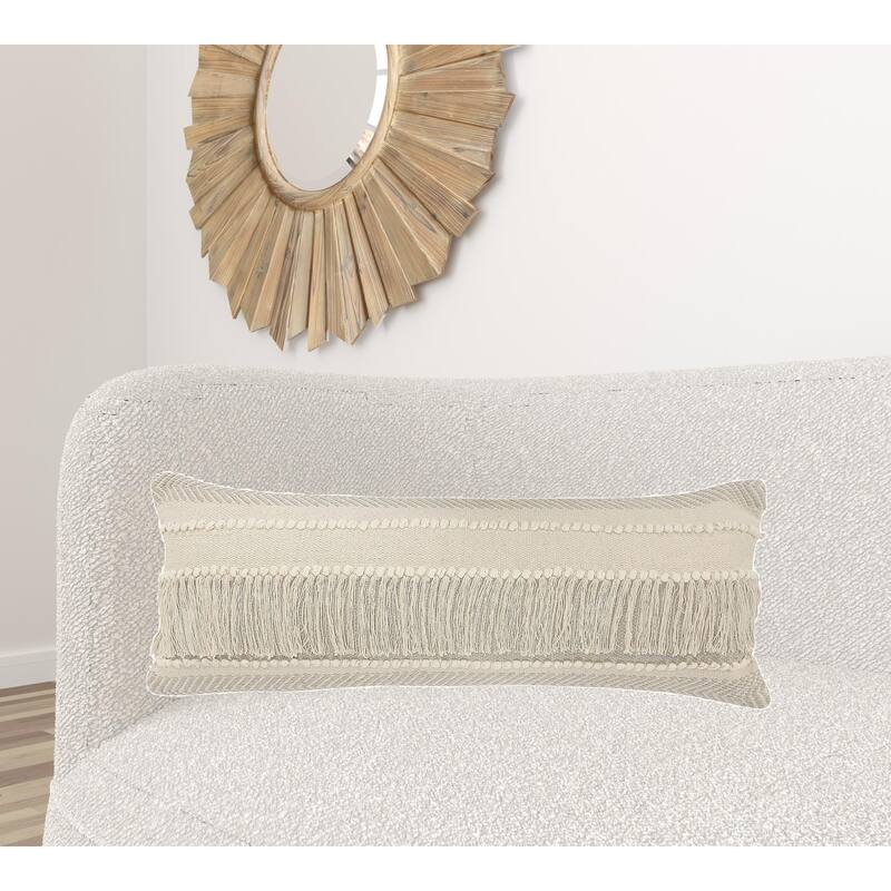 HomeRoots 14" X 36" Beige And Cream 100% Cotton Chevron Zippered Pillow