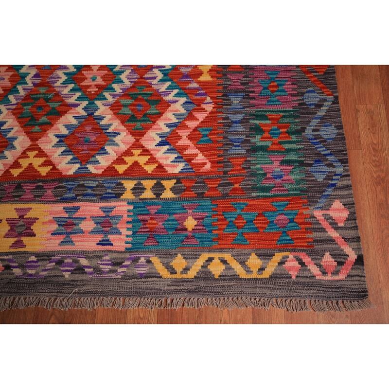 South Western Orange Kilim Oriental Area Rug Hand-Woven Wool Carpet - 10'2" x 12'11"