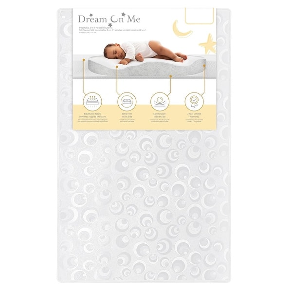 slide 2 of 5, Dream On Me 2-in-1 Breathable Two-Sided 3" Portable Mini Crib Mattress White
