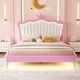 preview thumbnail 1 of 7, Full Size Upholstered Bed Frame with LED Lights and Crown Headboard Pink+White