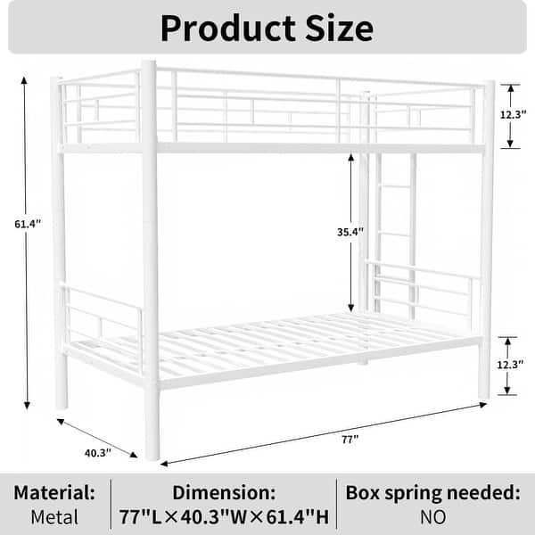 dimension image slide 1 of 2, Sturdy Metal Twin Over Twin Bunk Bed with Ladder, High Guardrail, Splittable Design, and Storage Space, Noise Free