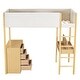 preview thumbnail 11 of 93, Teddy Fleece Loft Bed with Foldable Study Table, 4 Storage Drawers and Shelves Wood High LoftBed Frame for Bedroom