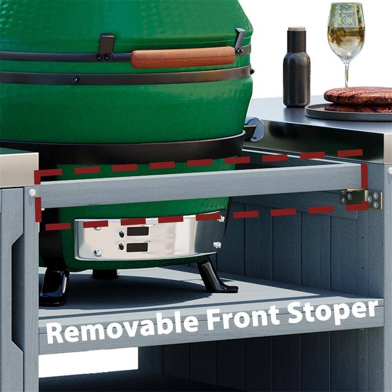 Outdoor Kitchen Island for Big Green Egg Grills, Solid Wood Outdoor Grill Cart w/Stainless Steel Top &Drawer, Patio Kitchen Cart