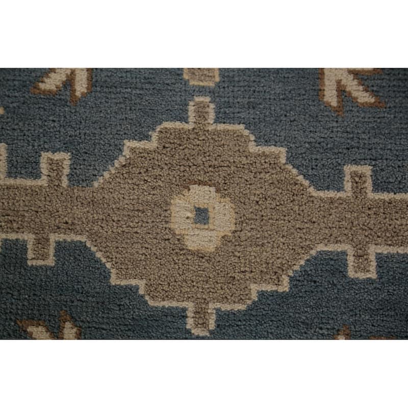 All-Over Blue & Ivory Oushak Indian Large Rug Hand-Knotted Wool Carpet - 13'1"x 20'7"