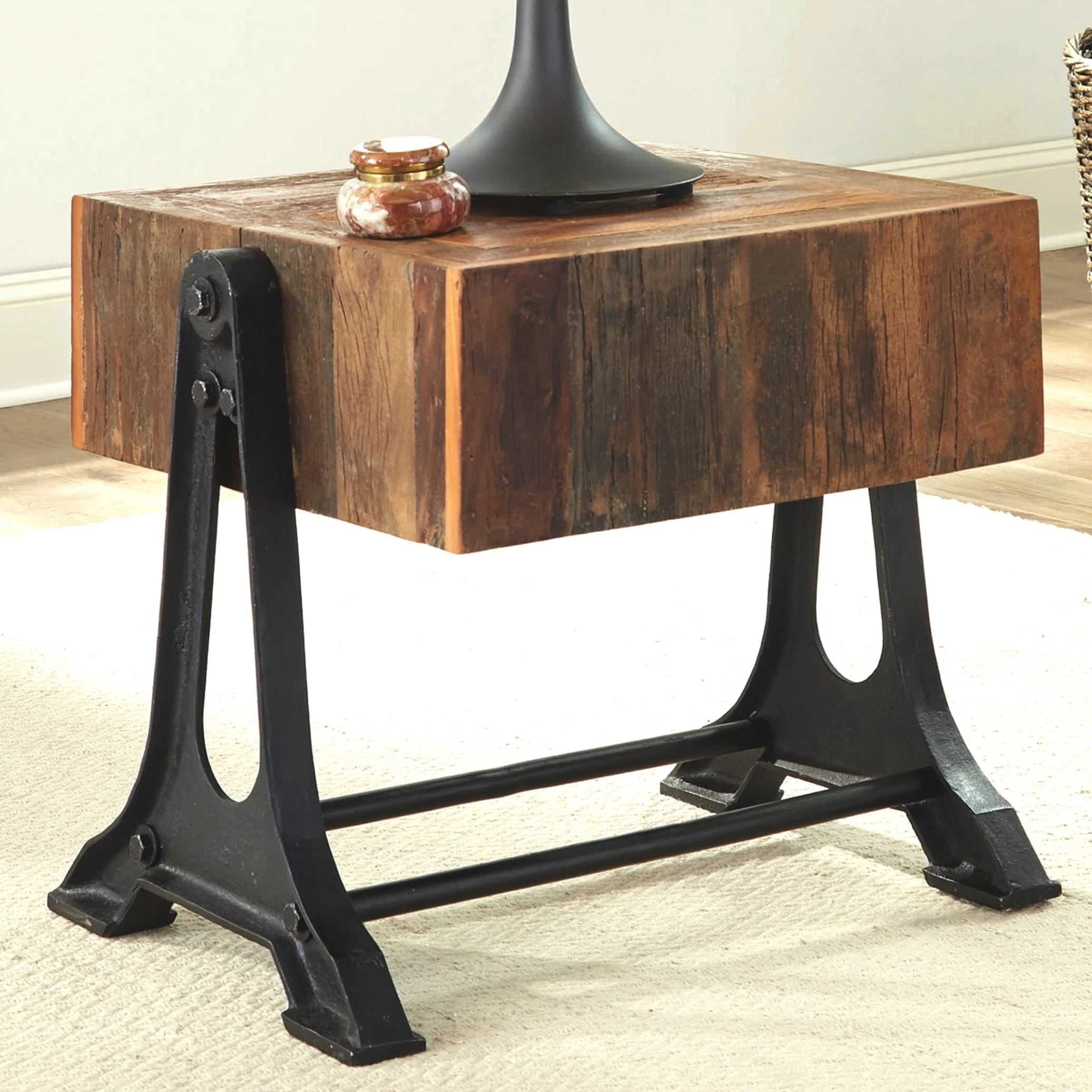 Industrial Design Cast Iron Base Living Room Accent End Table