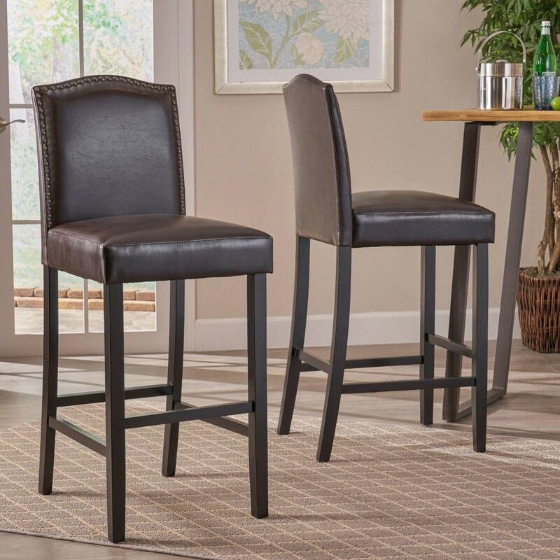 Barstools Set of 2, Counter Height Upholstered Bar Stools for Kitchen Island, Rubberwood Legs 300LBS Weight Capacity - Dark Brown
