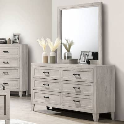 Furniture of America Holland Washed White Melamine Top 6-Drawer 2-Piece Dresser and Mirror Set