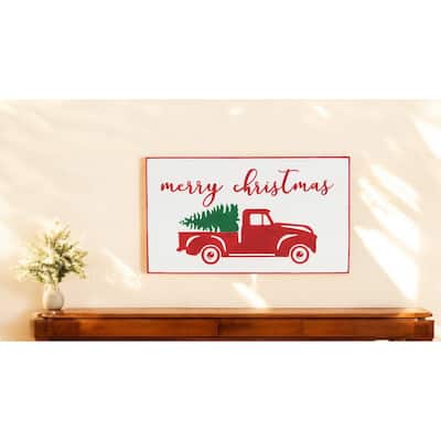HomeRoots 14" X 23" White and Red Handcrafted Merry Christmas Metal Wall Decor