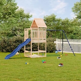 vidaXL Swing Set Outdoor Backyard Wooden Playground Equipment for Kids Age 3-8