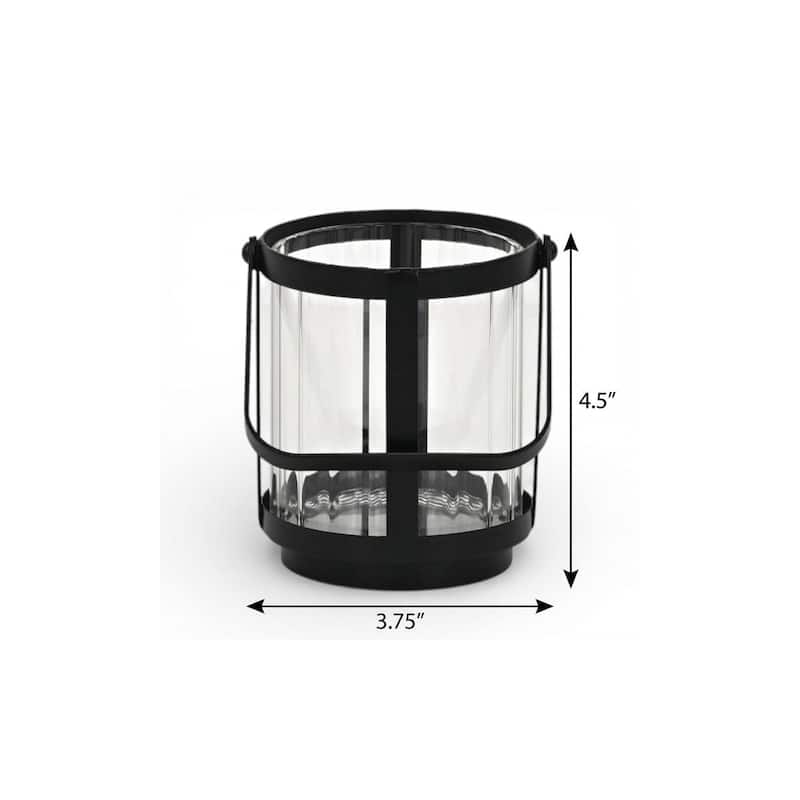 5" Clear And Black Glass And Metal Tabletop Lantern Candle Holder