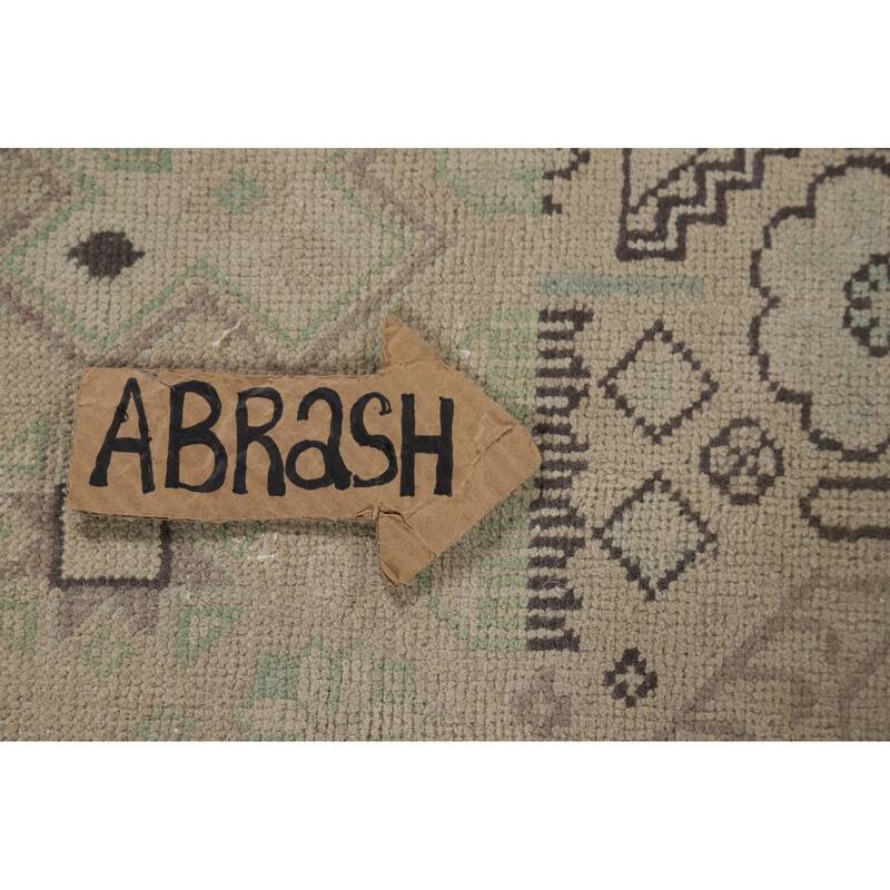 Distressed Geometric Tabriz Vintage Persian Rug Handmade Wool Carpet - 9'7" x 13'1"