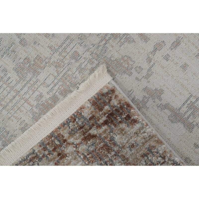 Machine Made Oriental Polyester Carpet Abstract Beige & Ivories Distressed Area Rug - 7' 5'' X 5' 2''