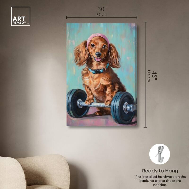Cute Doxxie Work Out Canvas by Art Remedy, Gallery Wrapped