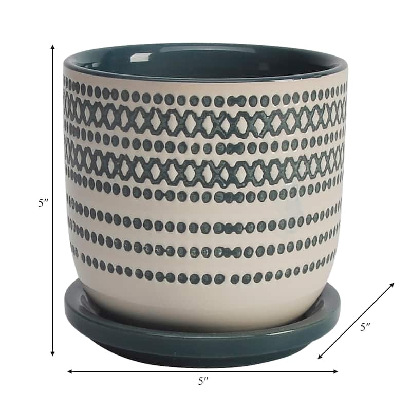 Sagebrook Home Contemporary Dotted Ceramic Planter with Saucer