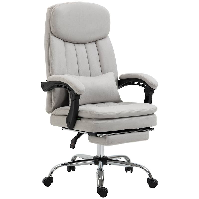 Light Grey Microfibre 360° Swivel Office Recliner with Vibration Massage, Lumbar Heating, Lumbar Pillow, Footrest