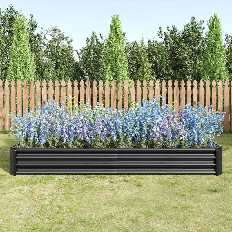 Metal Raised Garden Bed Planter Box for Outdoor Gardening - Black - 8x4x1ft