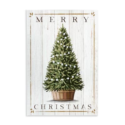 Stupell Merry Christmas Country Farm Tree Rustic Pattern Wood Wall Art