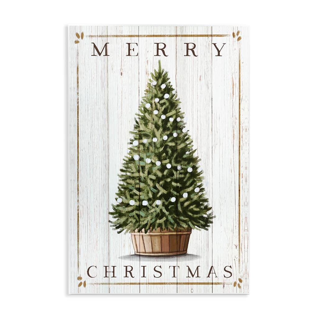 Stupell Merry Christmas Country Farm Tree Rustic Pattern Wood Wall Art