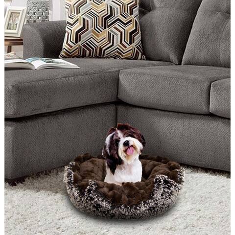 Bessie and Barnie Ultra Plush Godiva Brown/ Frosted Willow Deluxe Shag Dog/ Pet Lily Pod Bed - 24"