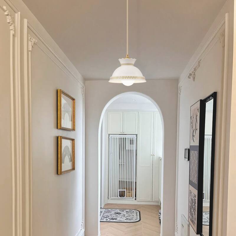 8.46 in. White Ceramic 1-Light Pendant, Adjustable Hanging Chandelier