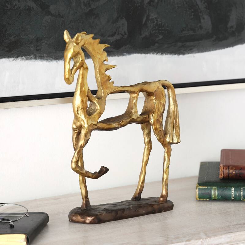 Gold Polystone Slim Frame Textured Horse Decorative Sculpture with Cutouts - Gold