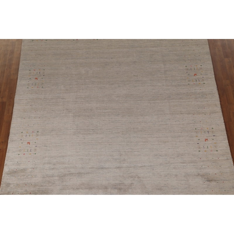 Beige Gabbeh Indian Area Rug Handmade Wool Carpet - 8'3"x 9'8"