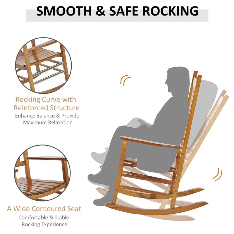 Outdoor Patio Wooden Rocking Chair with Smooth Armrests & High Back