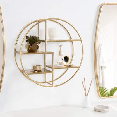 Kate and Laurel Saphira Round Wood Wall Shelf - 20x20x6