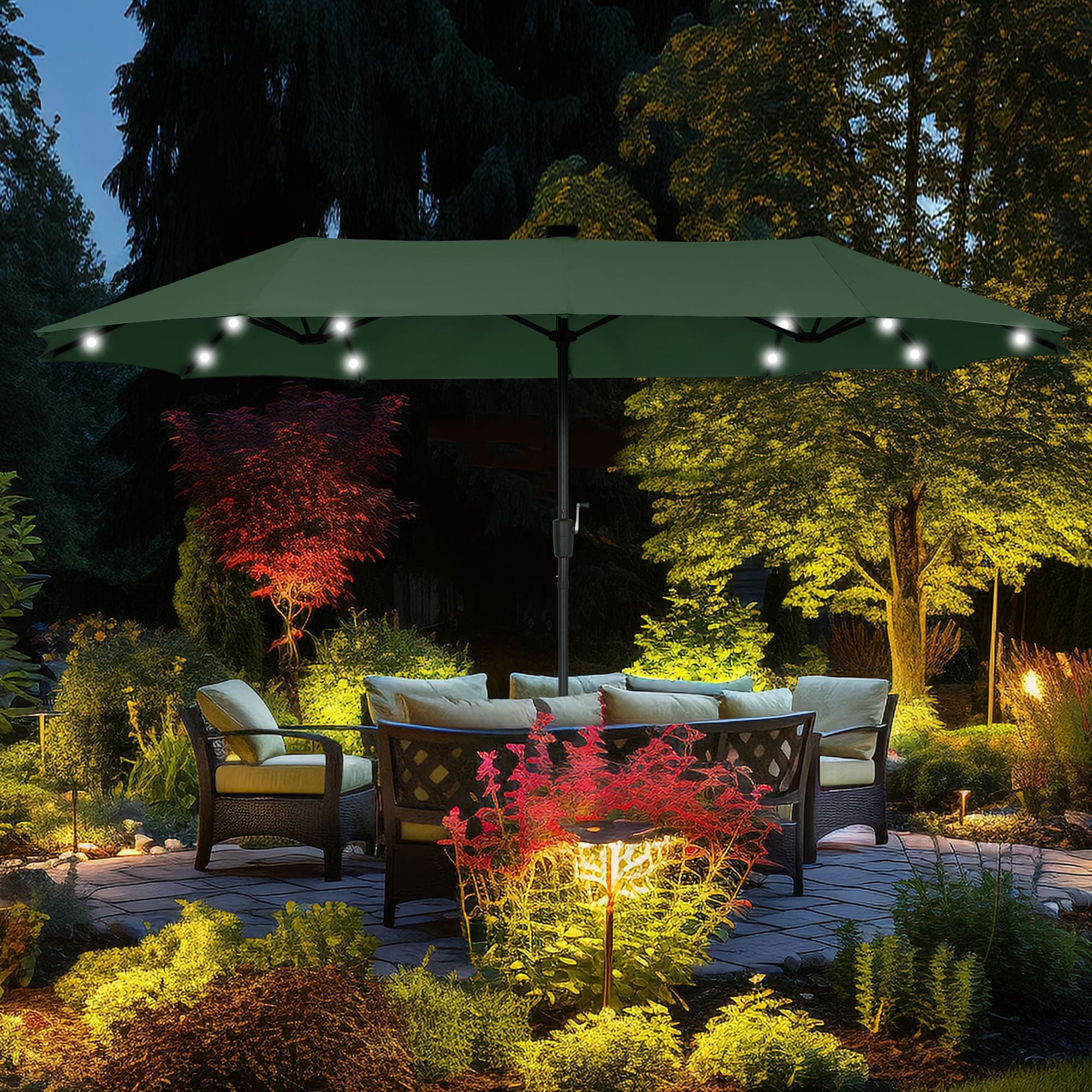 Autlaycil 13 ft Patio Umbrella with 36 Solar Lights & Crank System for Outdoor