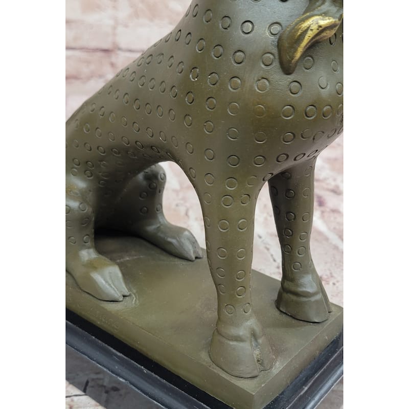 Asian Food Imitative Dog Imitative Lion Guardian Beast Bronze Sculpture On Marble Base