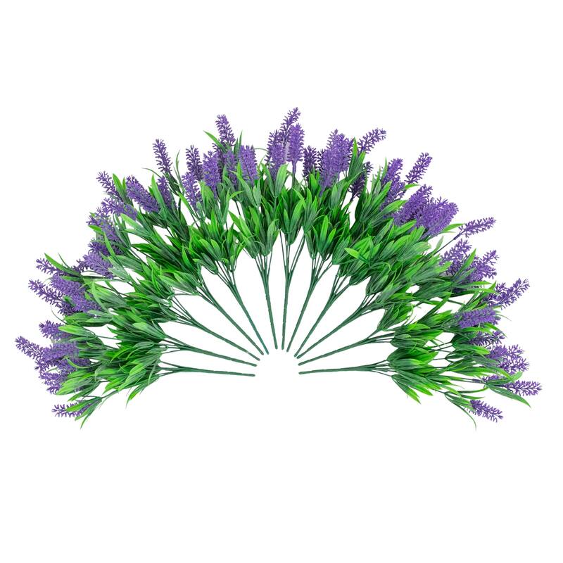 14-in UV Resistant Artificial Flowering Lavender Bush - Set of 12