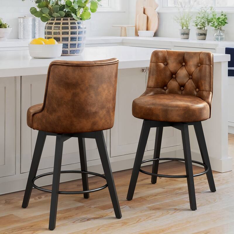 26" Counter Height Swivel Bar Stools with Solid Wood Frame - 26" H