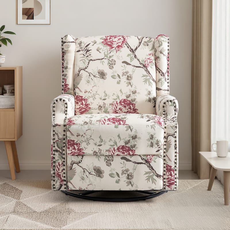 UIXE Roderich Farmhouse Floral Print Swivel Rocker Push Back Recliner